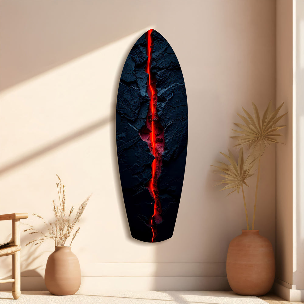 Lava Crack Black Stone Glow Glass Wall Art.
