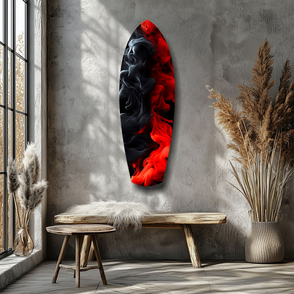 Red Black Smoke Ink Swirl Glass Wall Art.