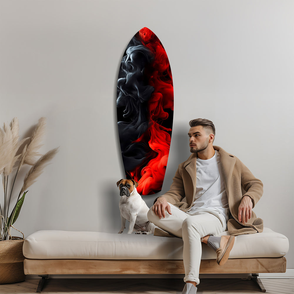 Red Black Smoke Ink Swirl Glass Wall Art.