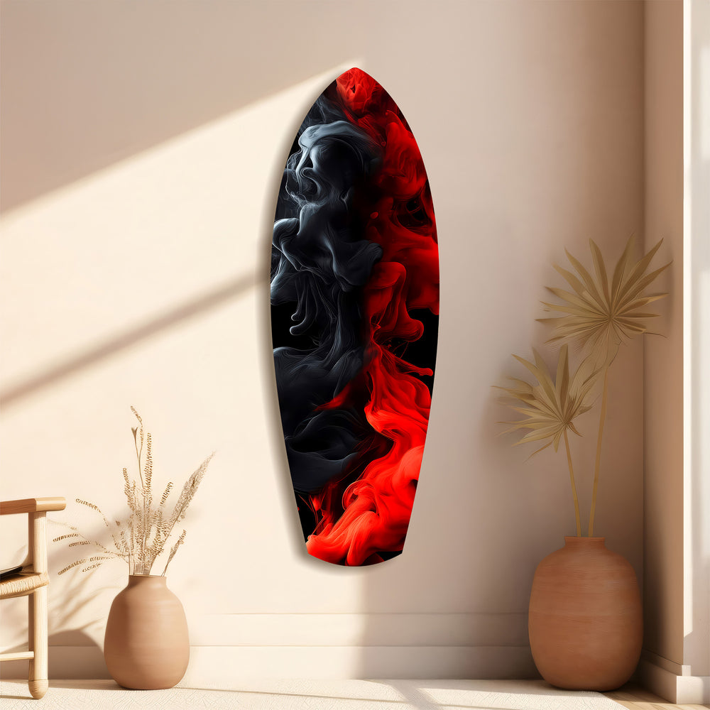 Red Black Smoke Ink Swirl Glass Wall Art.