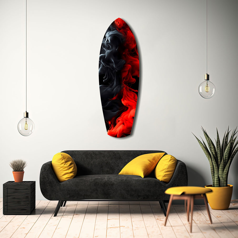 Red Black Smoke Ink Swirl Glass Wall Art.