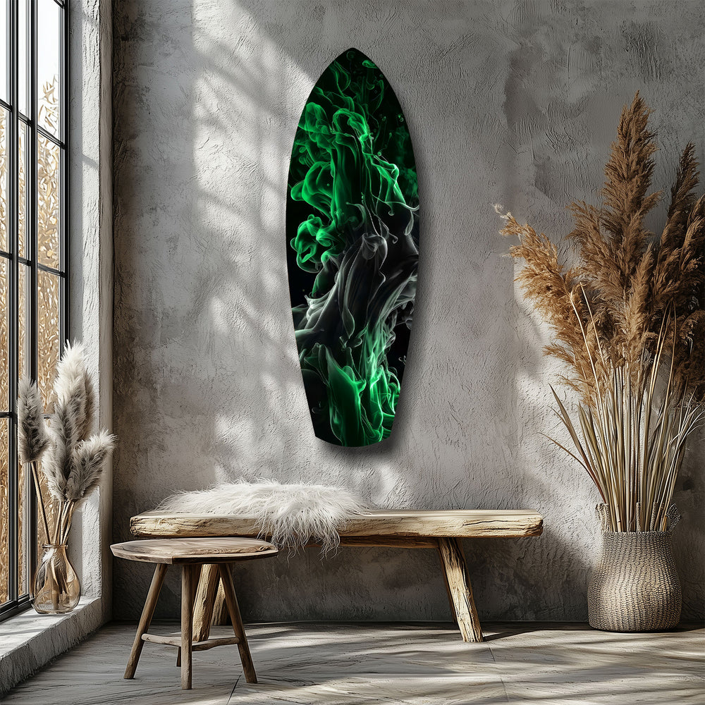 Emerald Green Smoke Ink Swirl Glass Wall Art.