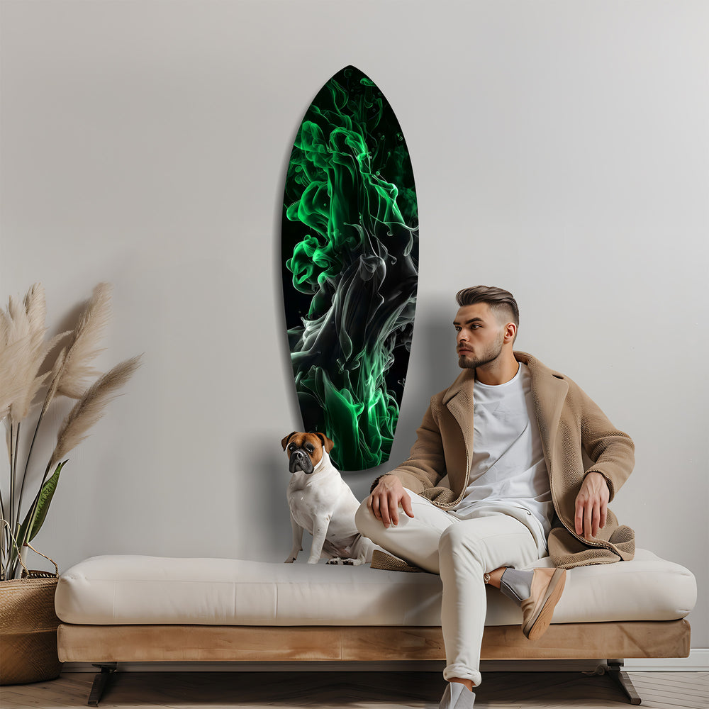 Emerald Green Smoke Ink Swirl Glass Wall Art.