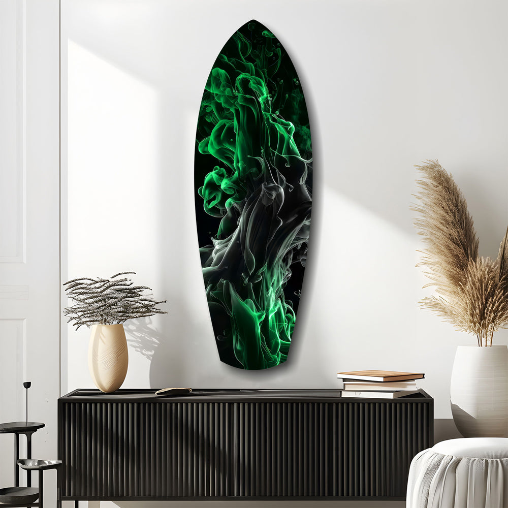 Emerald Green Smoke Ink Swirl Glass Wall Art.