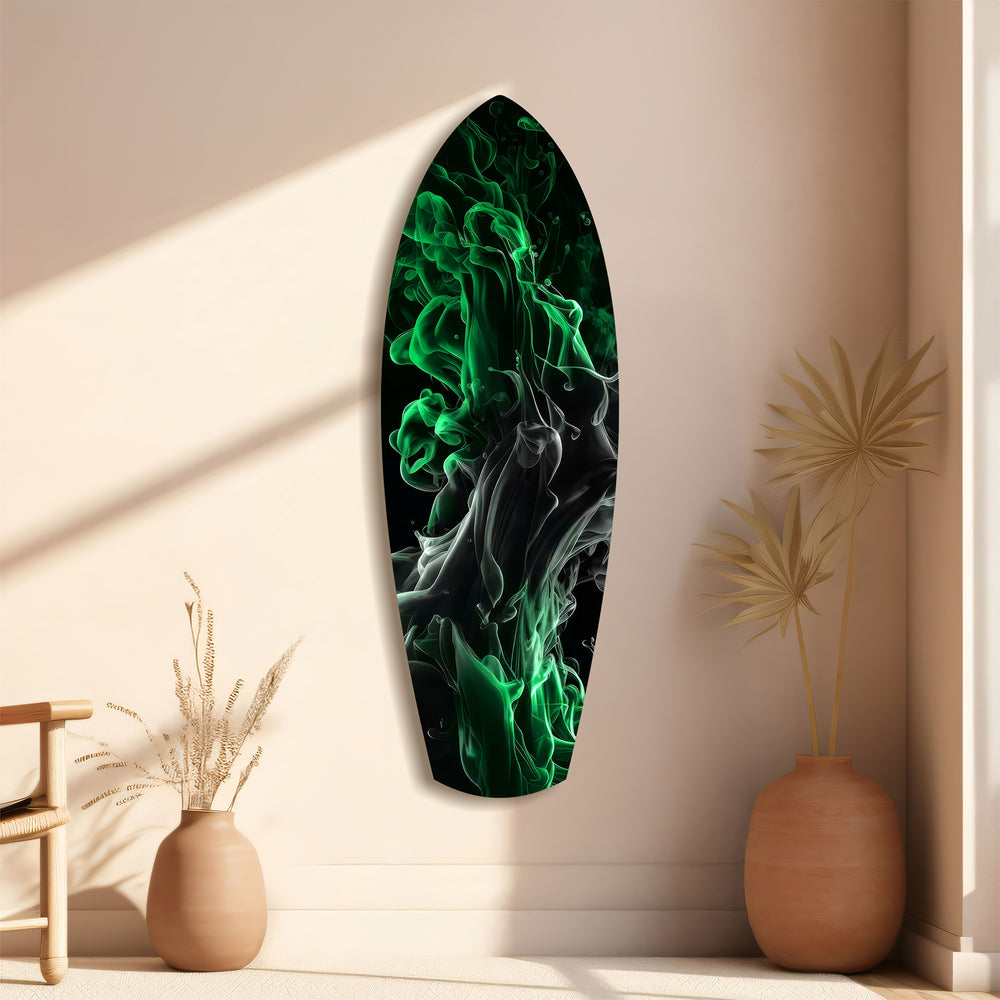 Emerald Green Smoke Ink Swirl Glass Wall Art.