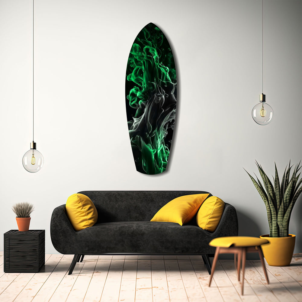 Emerald Green Smoke Ink Swirl Glass Wall Art.