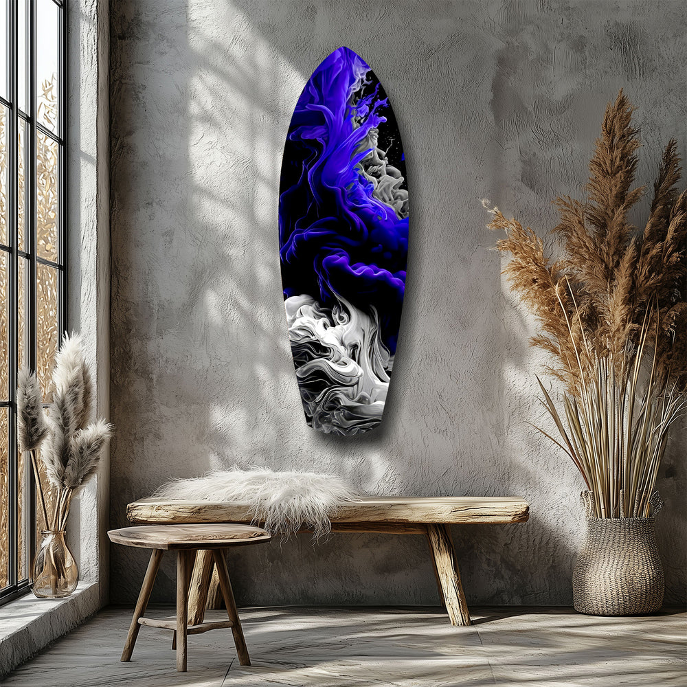 Purple White Smoke Ink Storm Glass Wall Art.