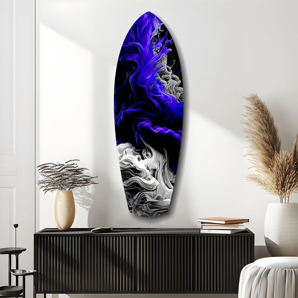 Purple White Smoke Ink Storm Glass Wall Art.