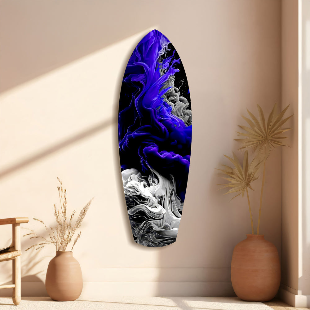 Purple White Smoke Ink Storm Glass Wall Art.