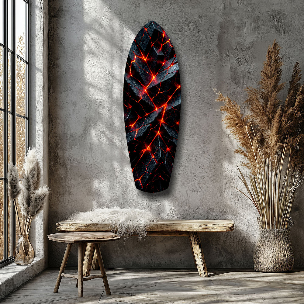 Shattered Volcanic Stone Lava Glow Glass Wall Art.