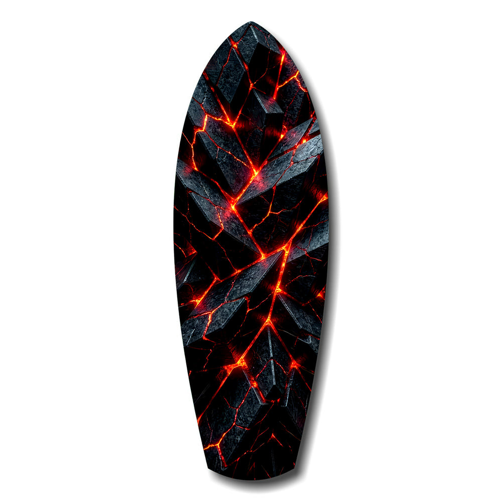 Shattered Volcanic Stone Lava Glow Glass Wall Art.