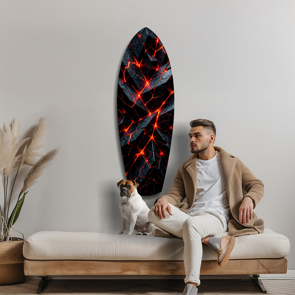 Shattered Volcanic Stone Lava Glow Glass Wall Art.