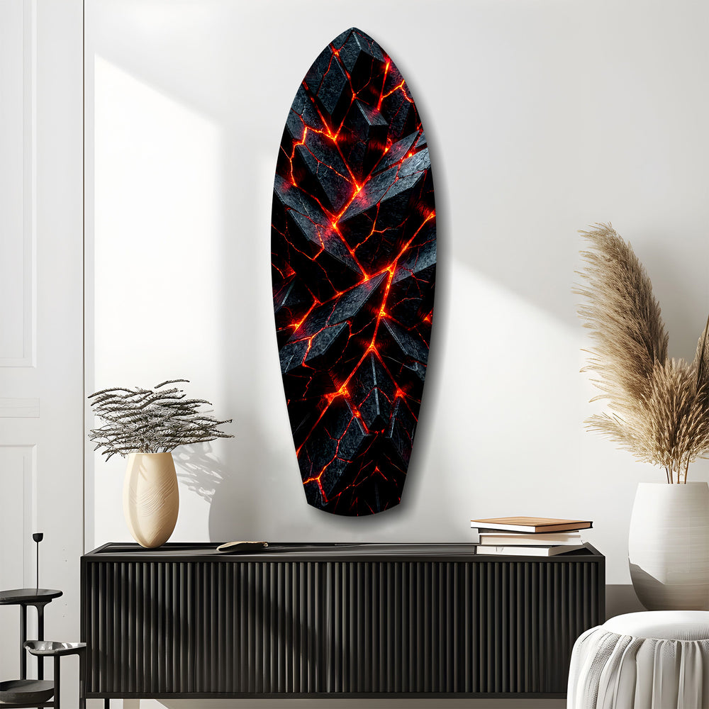 Shattered Volcanic Stone Lava Glow Glass Wall Art.