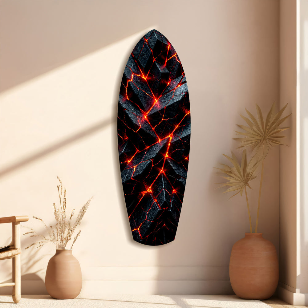 Shattered Volcanic Stone Lava Glow Glass Wall Art.