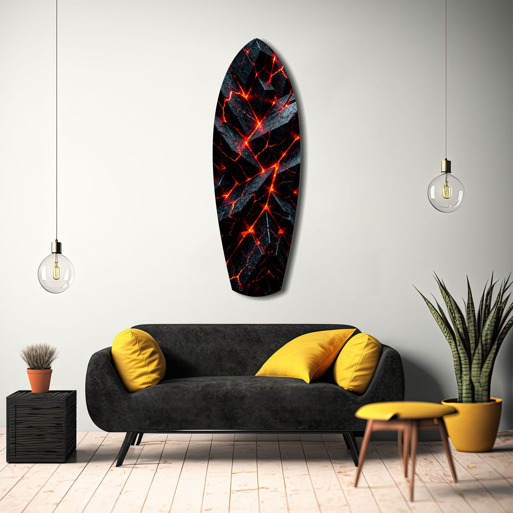 Shattered Volcanic Stone Lava Glow Glass Wall Art.