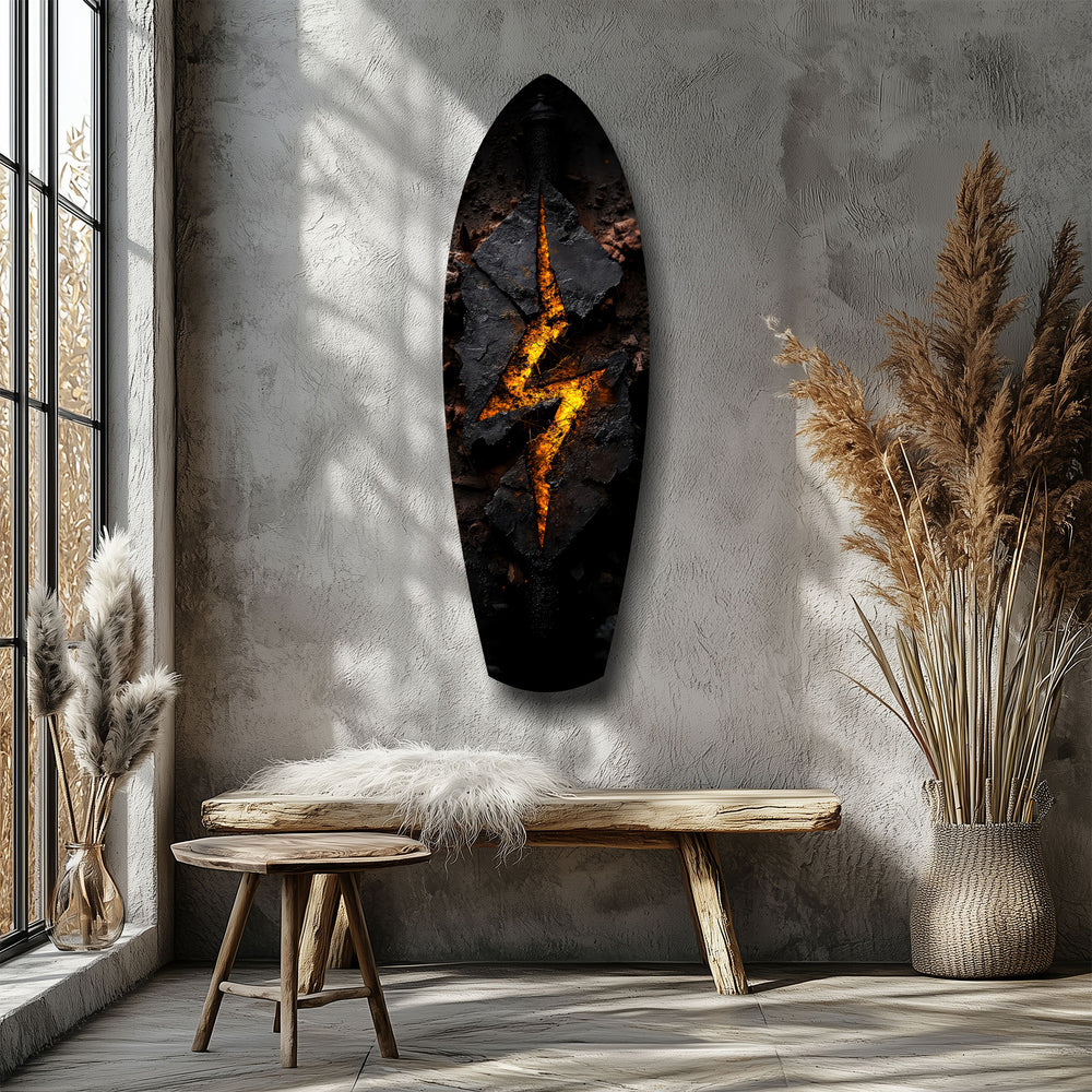 Lightning Bolt Burning Stone Glow Glass Wall Art.