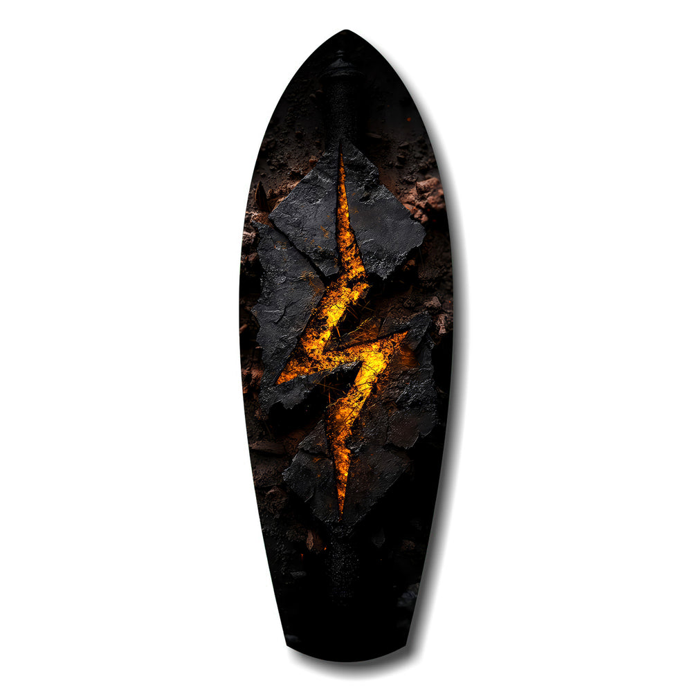 Lightning Bolt Burning Stone Glow Glass Wall Art.