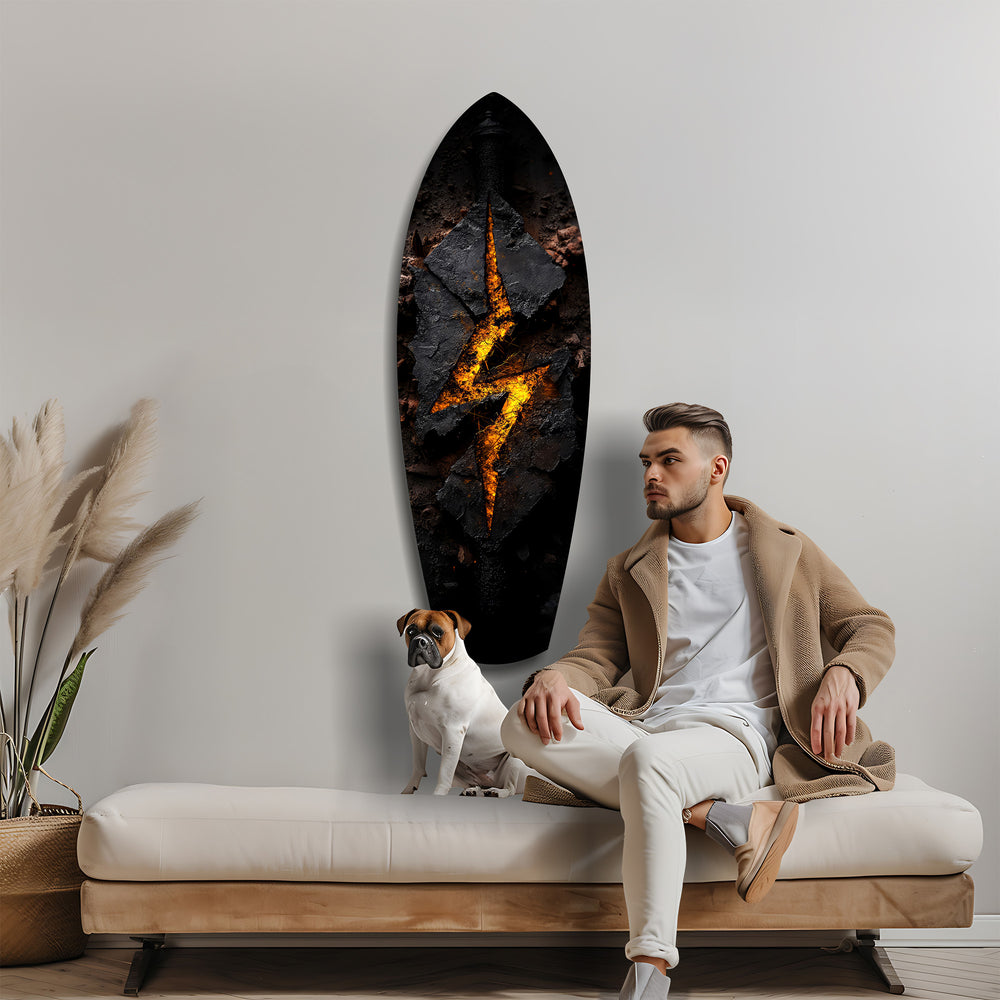 Lightning Bolt Burning Stone Glow Glass Wall Art.