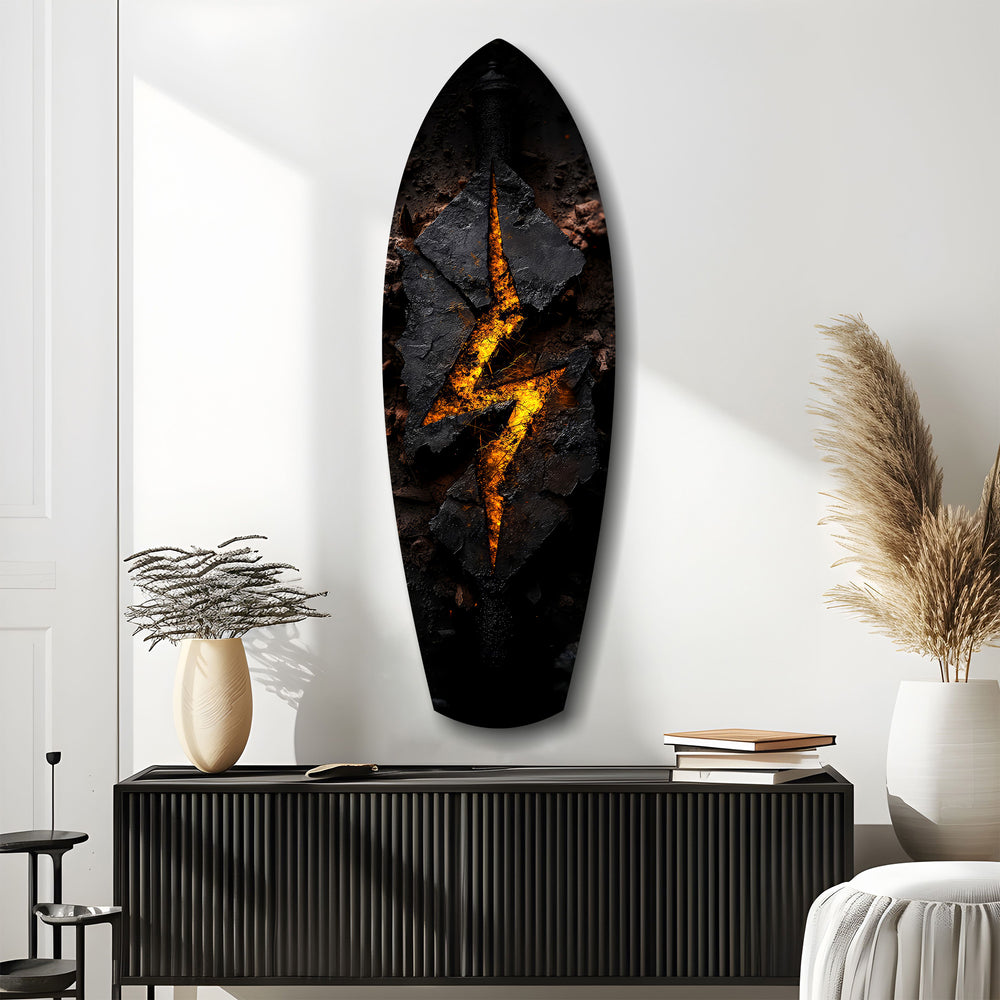 Lightning Bolt Burning Stone Glow Glass Wall Art.