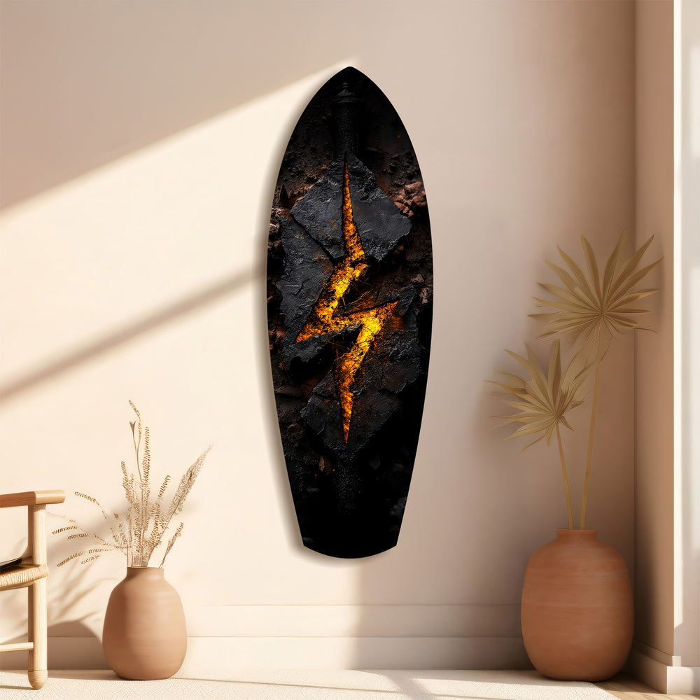 Lightning Bolt Burning Stone Glow Glass Wall Art.