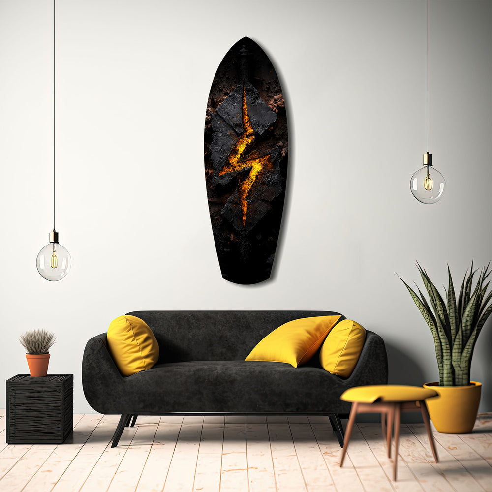 Lightning Bolt Burning Stone Glow Glass Wall Art.