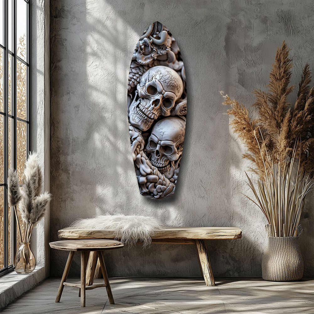 Skull Pile Snake Gothic Memento Mori Glass Wall Art.