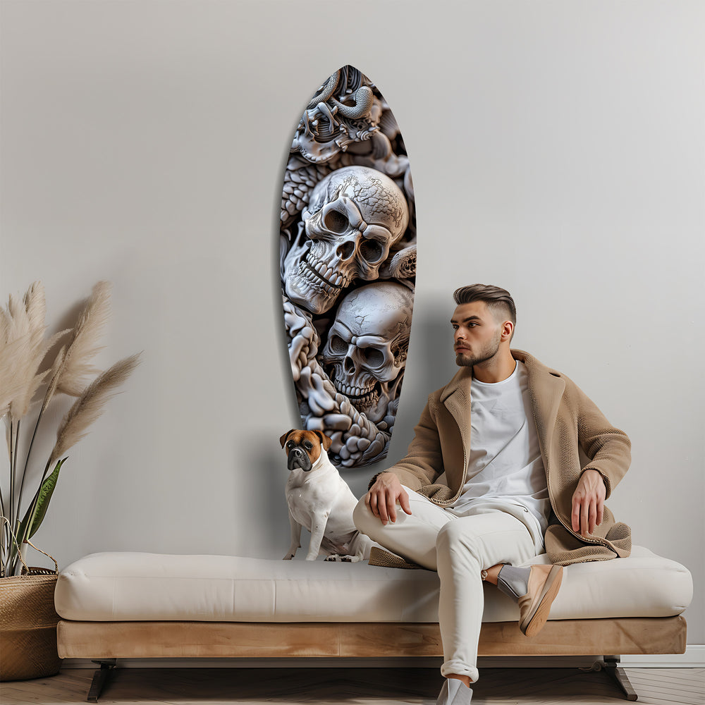 Skull Pile Snake Gothic Memento Mori Glass Wall Art.