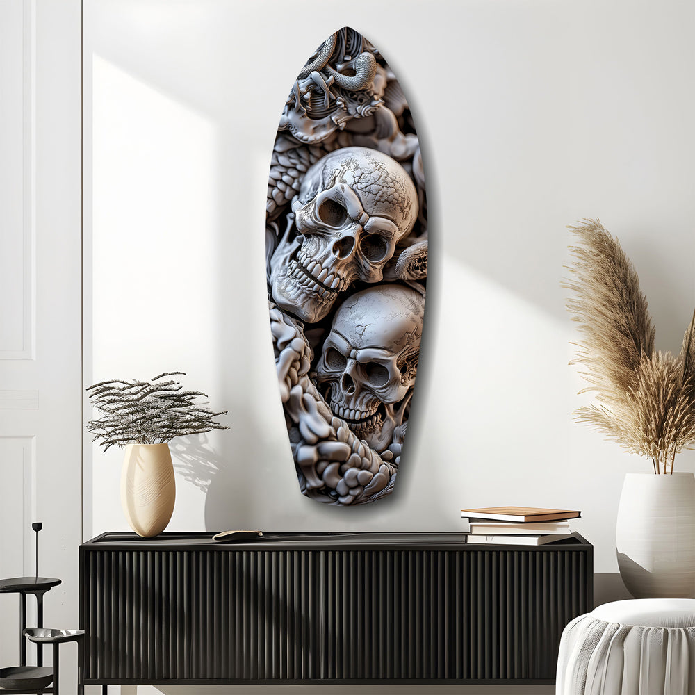Skull Pile Snake Gothic Memento Mori Glass Wall Art.