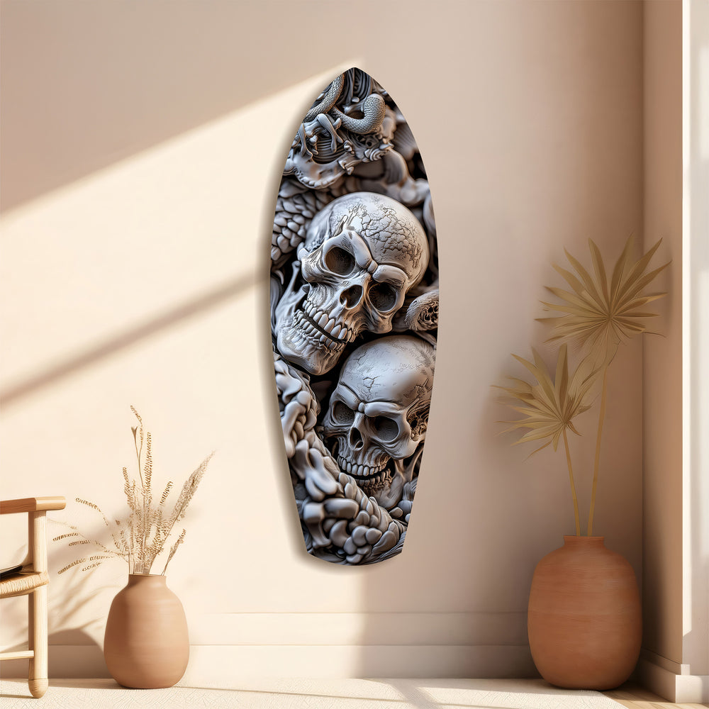 Skull Pile Snake Gothic Memento Mori Glass Wall Art.
