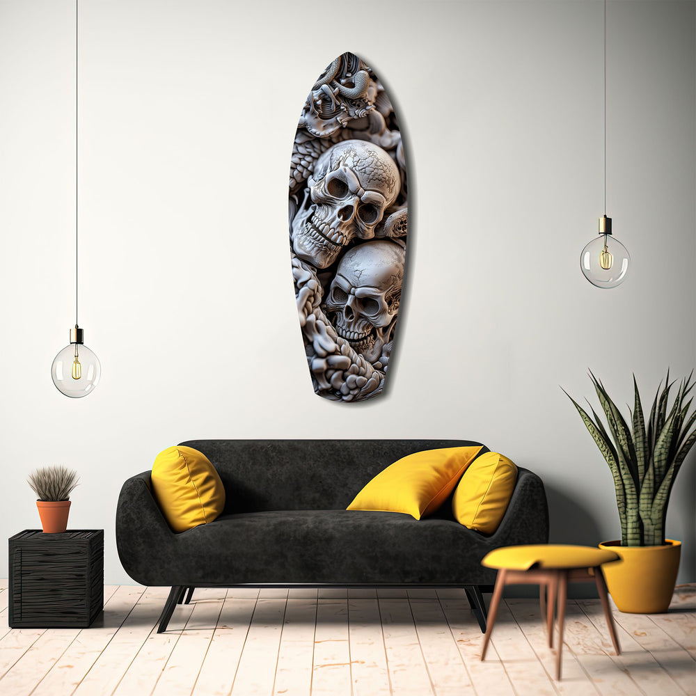 Skull Pile Snake Gothic Memento Mori Glass Wall Art.