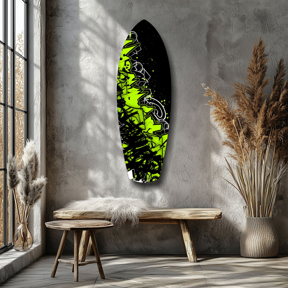 Neon Green Black Graffiti Street Art Glass Wall Art.