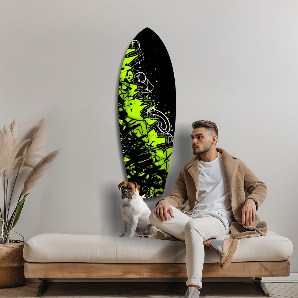 Neon Green Black Graffiti Street Art Glass Wall Art.