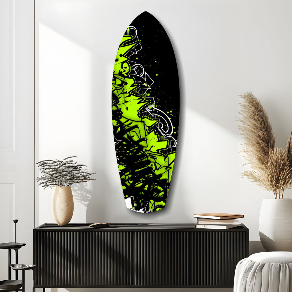 Neon Green Black Graffiti Street Art Glass Wall Art.