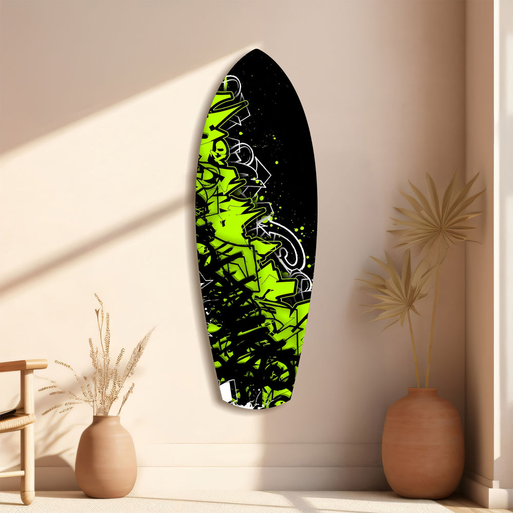 Neon Green Black Graffiti Street Art Glass Wall Art.