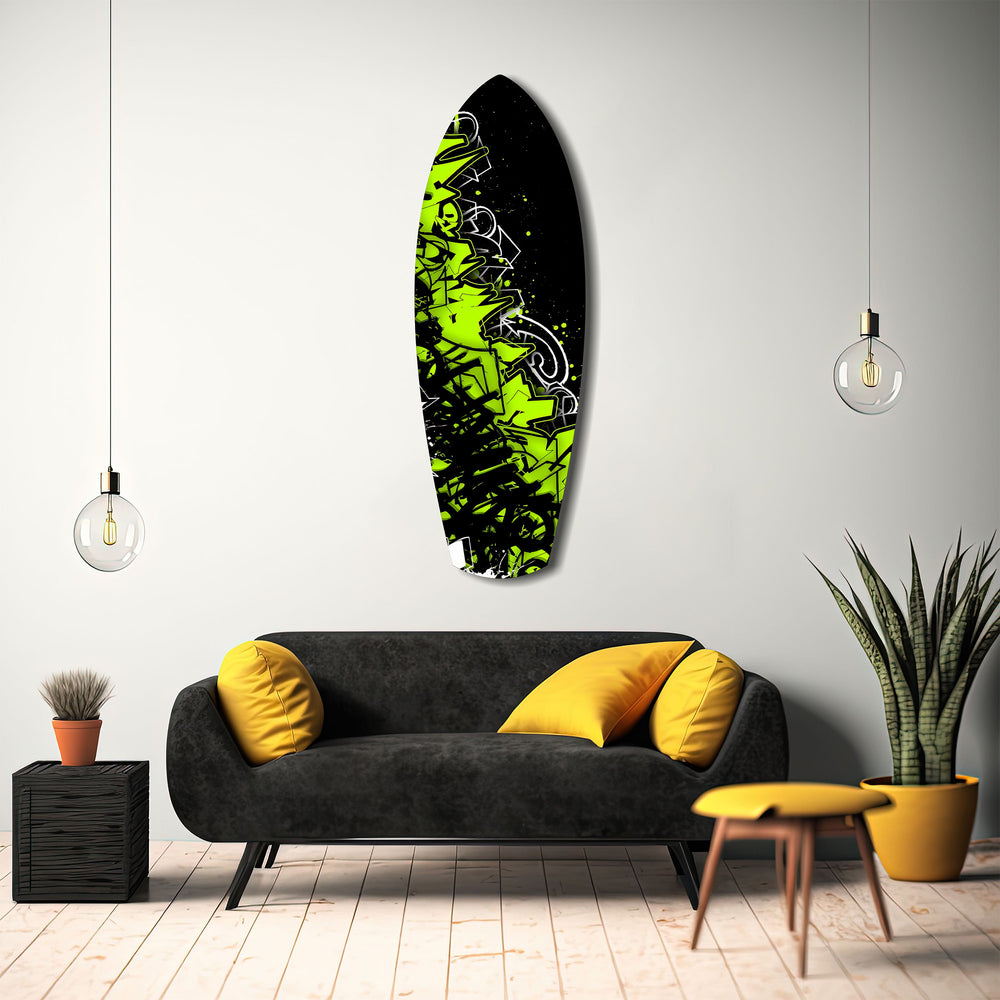 Neon Green Black Graffiti Street Art Glass Wall Art.