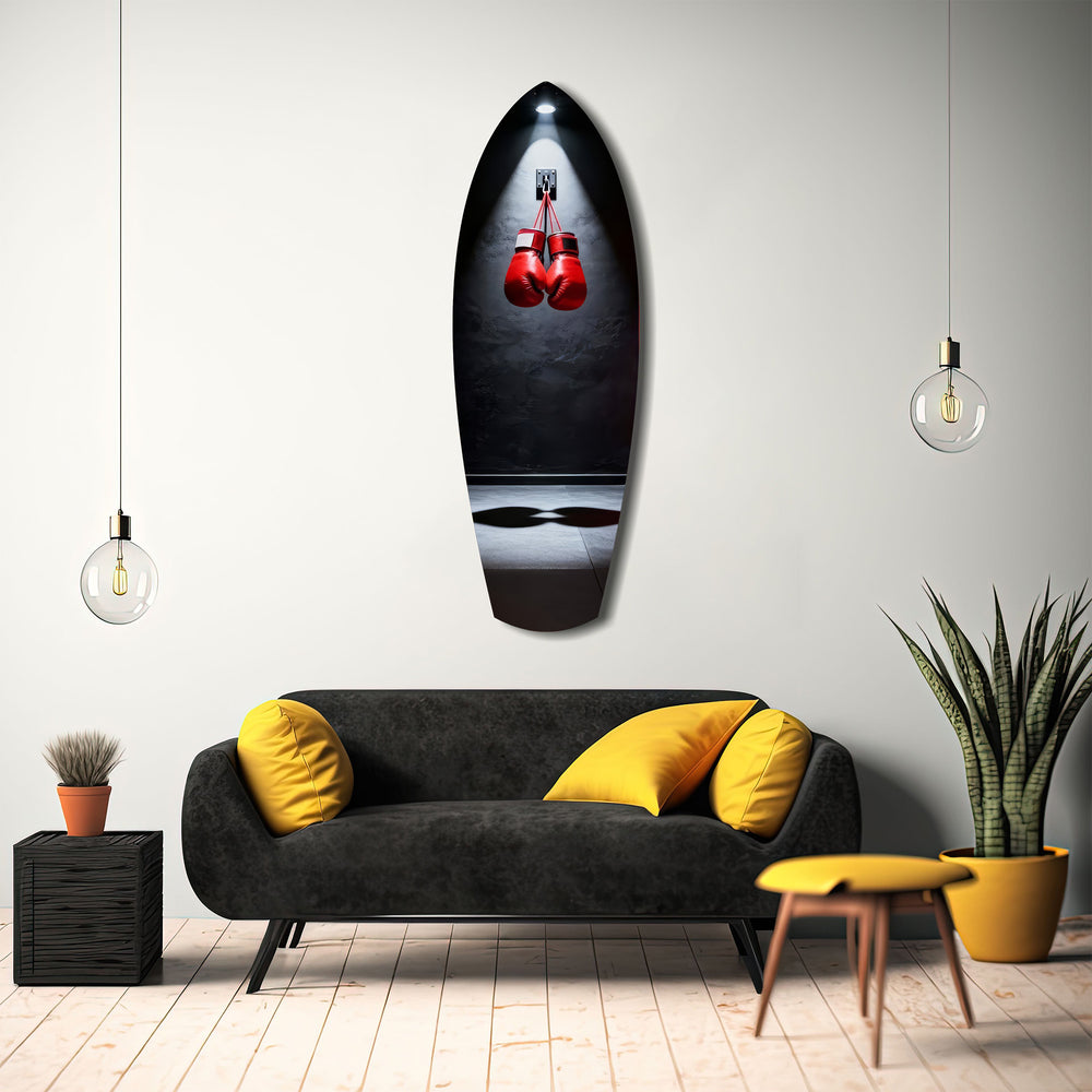 Red Boxing Gloves Spotlight Gym Glass Wall Art.