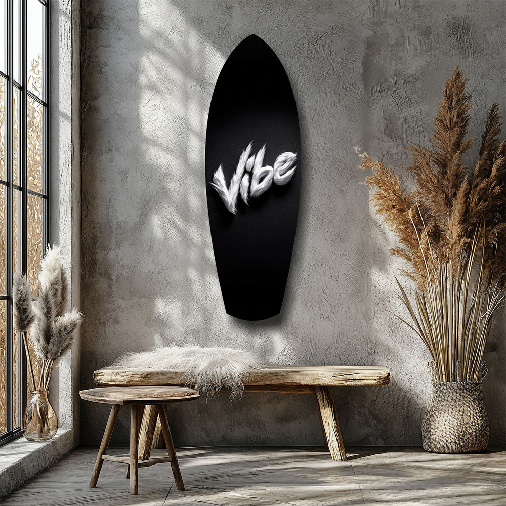 Vibe Feather Typography Minimal Glass Wall Art.