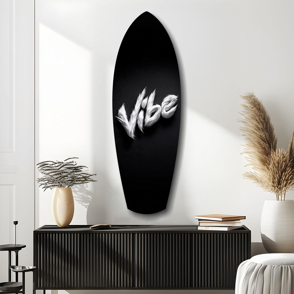 Vibe Feather Typography Minimal Glass Wall Art.