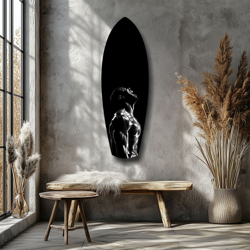 Bodybuilder Roar Triumph Black White Glass Wall Art.