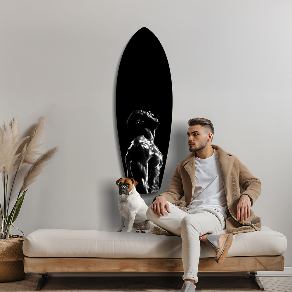 Bodybuilder Roar Triumph Black White Glass Wall Art.