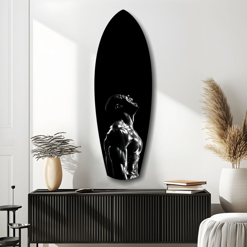 Bodybuilder Roar Triumph Black White Glass Wall Art.