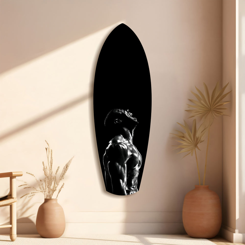 Bodybuilder Roar Triumph Black White Glass Wall Art.
