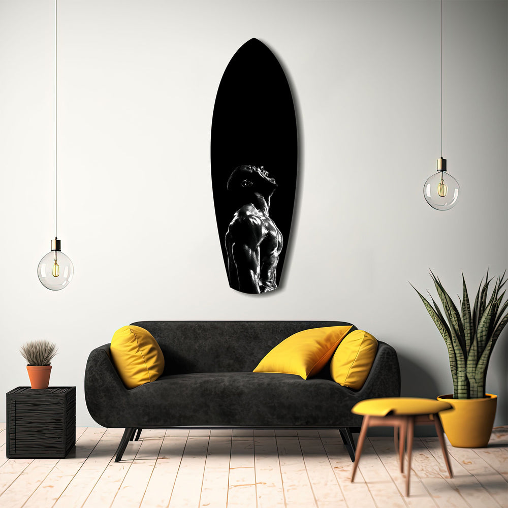 Bodybuilder Roar Triumph Black White Glass Wall Art.