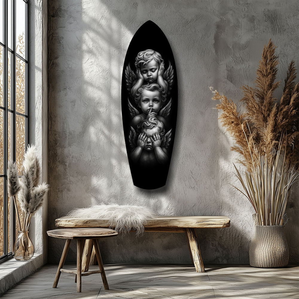 Three Wise Cherubs See Hear Speak No Evil Glass Wall Art.