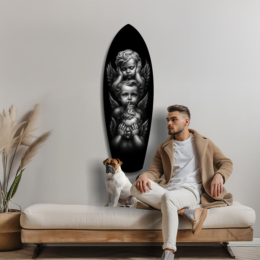 Three Wise Cherubs See Hear Speak No Evil Glass Wall Art.