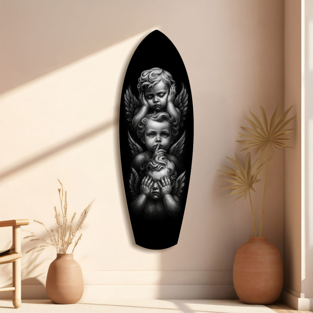 Three Wise Cherubs See Hear Speak No Evil Glass Wall Art.