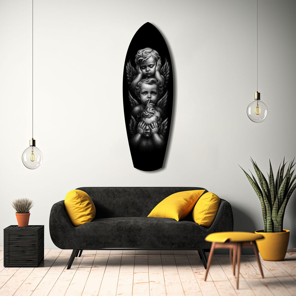 Three Wise Cherubs See Hear Speak No Evil Glass Wall Art.