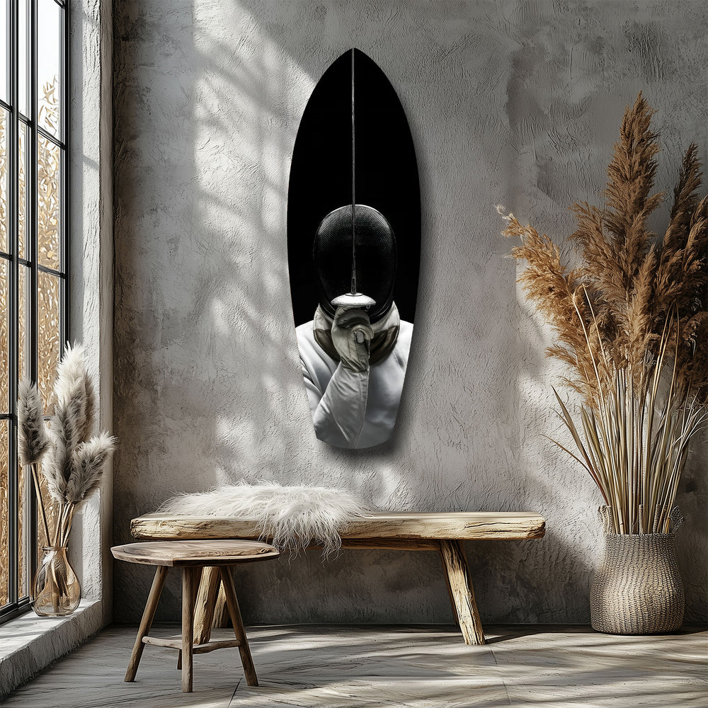 Fencer Mask Sword Athletic Glass Wall Art.