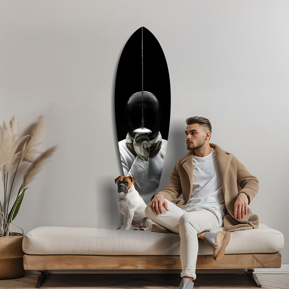 Fencer Mask Sword Athletic Glass Wall Art.