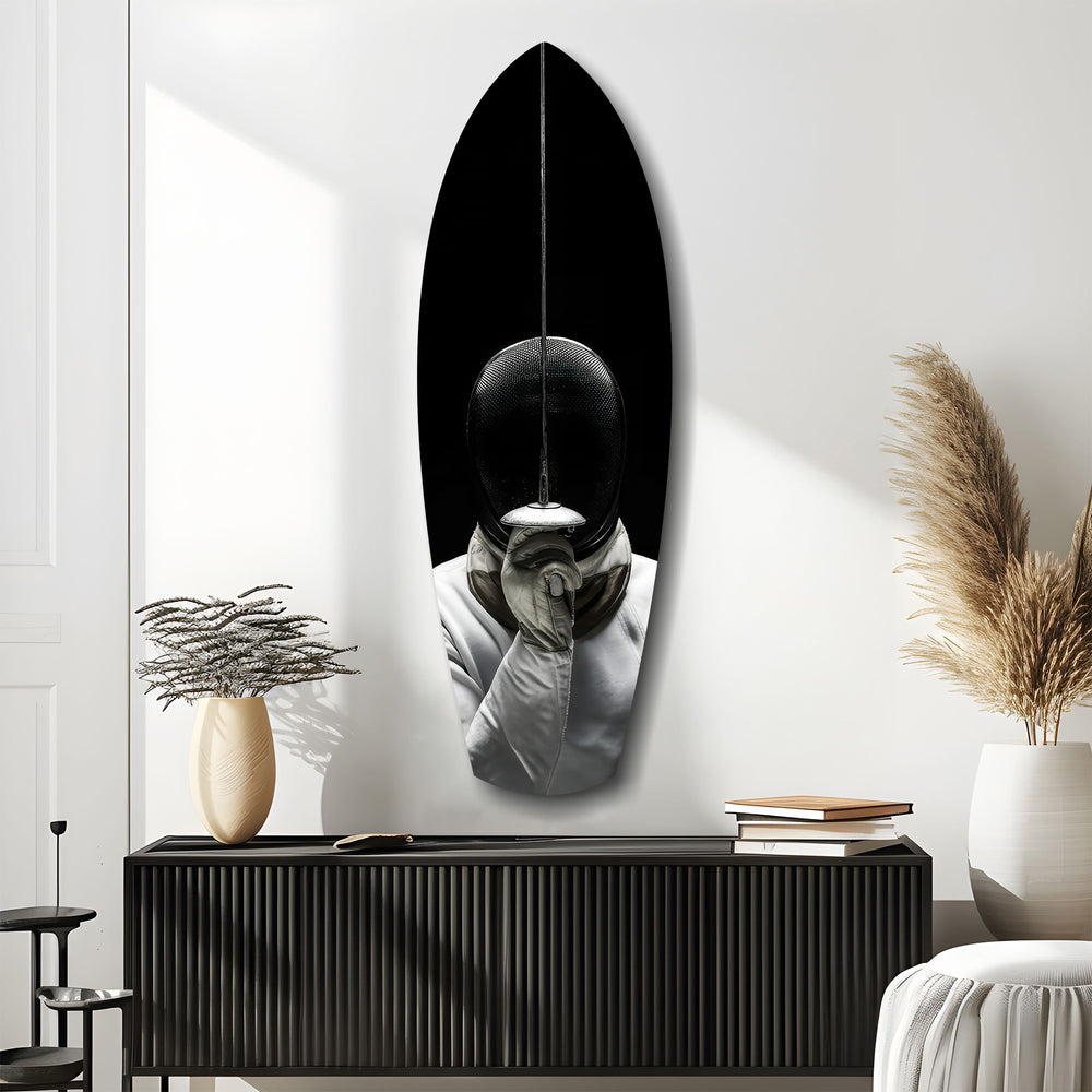 Fencer Mask Sword Athletic Glass Wall Art.